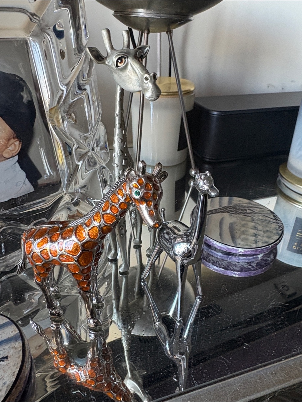 Umbra Orange Enamel & Silver-Tone Giraffe Figurine Set